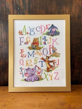 Hand Crafted Winnie The Pooh Needle Work Framed Nursery Decor Baby Shower Gift